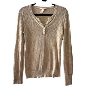 Victoria’s Secret L Open-Knit Lace Top Beige Pointelle Henley Y2L